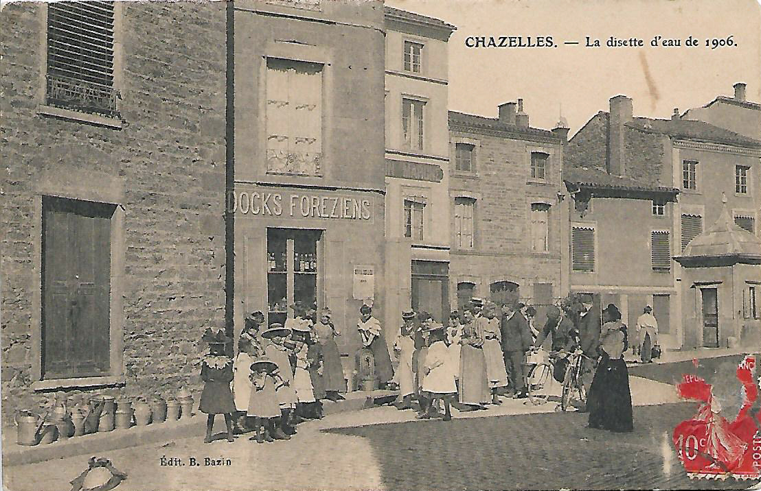 cp disette eau 1906 architecture rues commerce chazelles 01 08 2022